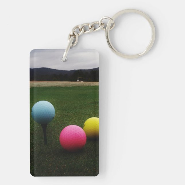 GELBE, PINK UND BLAUE Golf Balls Schlüsselanhänger (Rückseite)