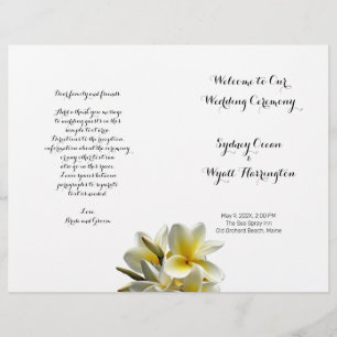 Gelbe Plumeria-Blume: Gedecktes Hochzeitsprogramm