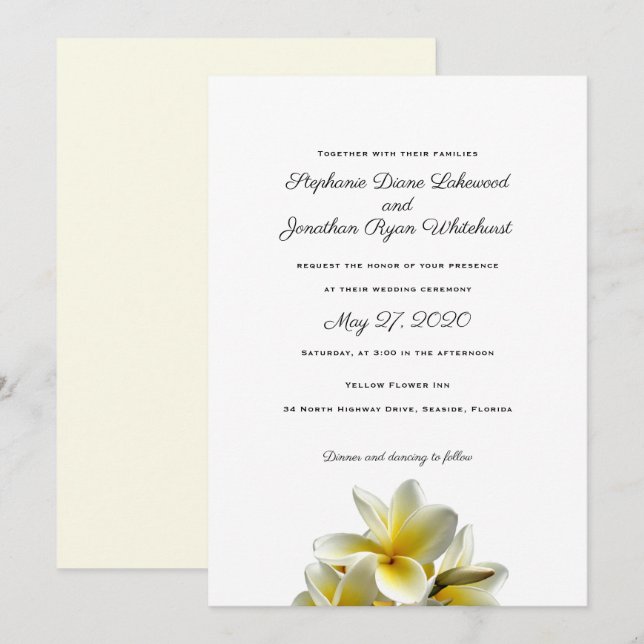 Gelbe Plumeria Hawaiian Wedding Einladung (Vorne/Hinten)