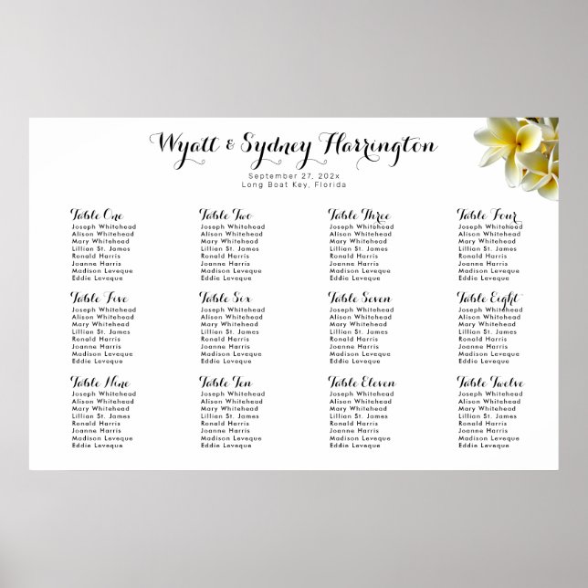 Gelbe Plumeria Hochzeitsdiagramm Poster (Vorne)