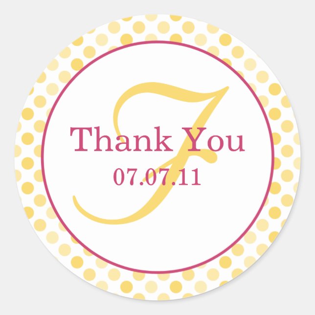Gelbe Polka-Dot-Monogramm-Hochzeitsticker Runder Aufkleber (Vorderseite)