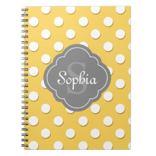Gelbe Polka Dot Muster Grau Monogramm Notizblock