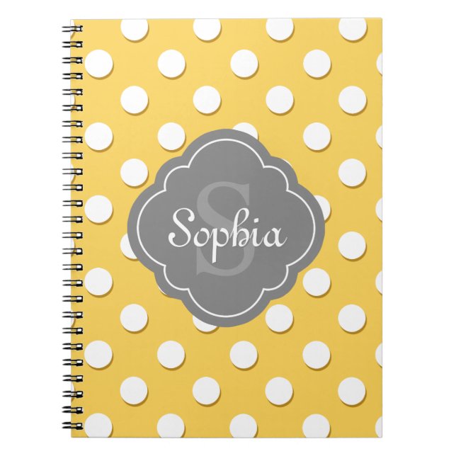 Gelbe Polka Dot Muster Grau Monogramm Notizblock (Vorderseite)