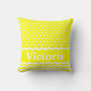 Gelbe Polka Dots und Chevrons Kissen