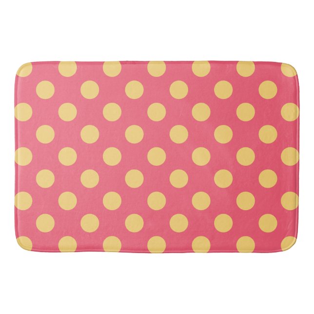 Gelbe Polka Punkte auf Korallen Badematte (Vorderseite)