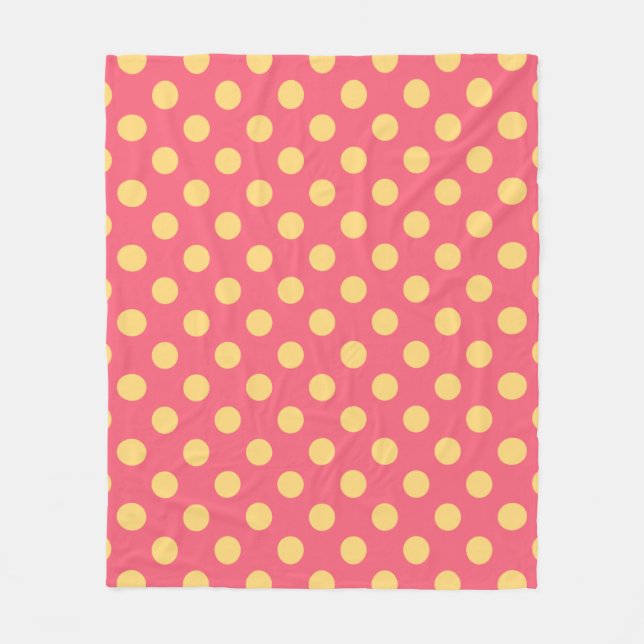 Gelbe Polka Punkte auf Korallen Fleecedecke (Vorderseite)