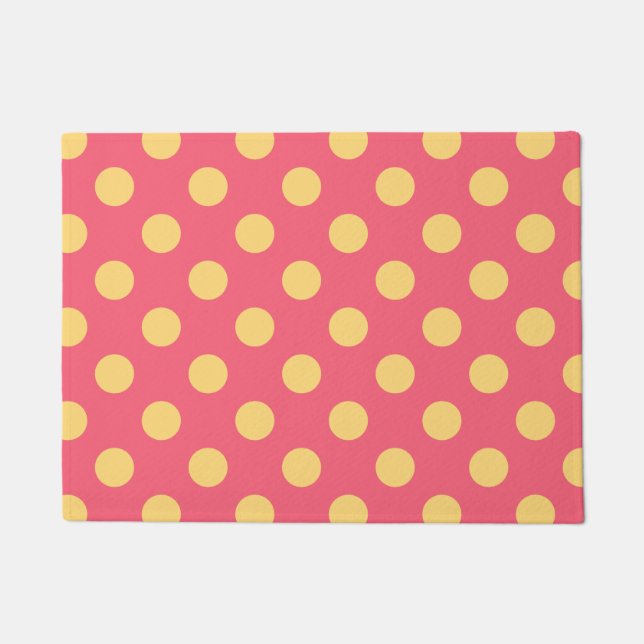 Gelbe Polka Punkte auf Korallen Fußmatte (Vorderseite)