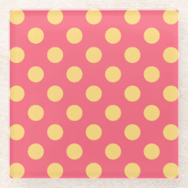 Gelbe Polka Punkte auf Korallen Glasuntersetzer