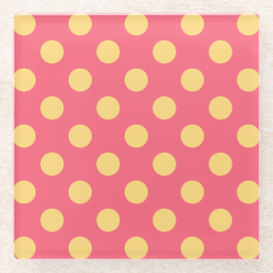 Gelbe Polka Punkte auf Korallen Glasuntersetzer