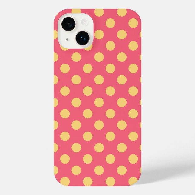 Gelbe Polka Punkte auf Korallen iPhone 14 Plus Hülle (Rückseite)