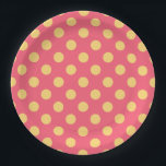 Gelbe Polka Punkte auf Korallen Pappteller<br><div class="desc">Gelbe Polka Punkte auf Korallen</div>