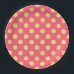 Gelbe Polka Punkte auf Korallen Pappteller<br><div class="desc">Gelbe Polka Punkte auf Korallen</div>