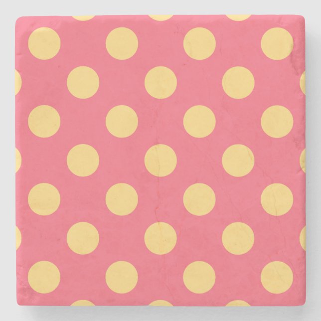 Gelbe Polka Punkte auf Korallen Steinuntersetzer (Vorderseite)