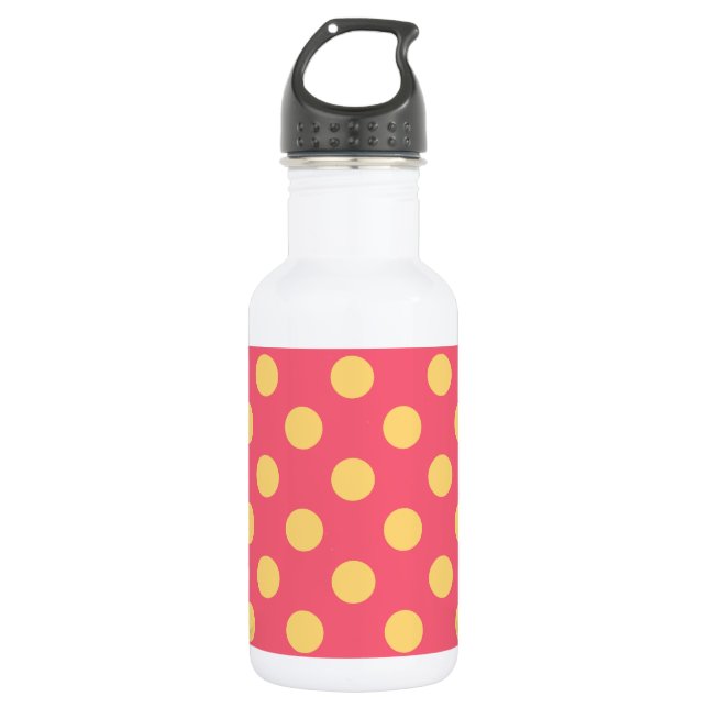 Gelbe Polka Punkte auf Korallen Trinkflasche (Vorderseite)