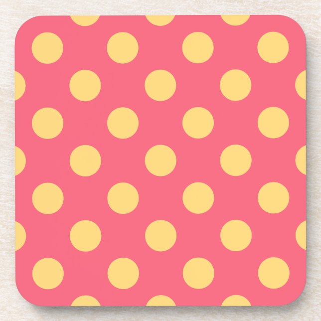 Gelbe Polka Punkte auf Korallen Untersetzer (Vorderseite)
