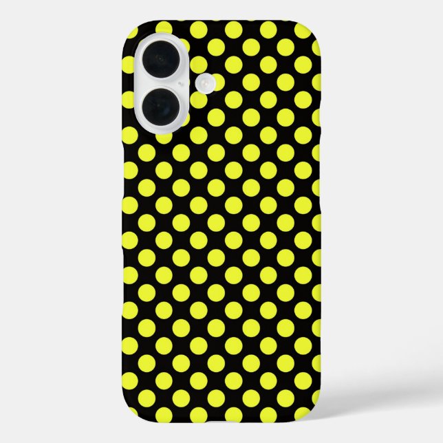 Gelbe Polka Punkte auf schwarz iPhone 16 Hülle (Rückseite)