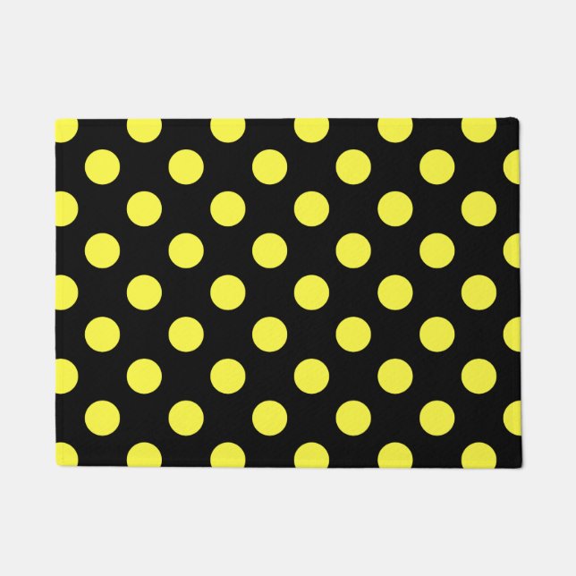 Gelbe Polka-Punkte auf schwarzem Hintergrund Fußmatte (Vorderseite)