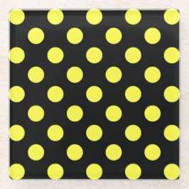 Gelbe Polka-Punkte auf schwarzem Hintergrund Glasuntersetzer
