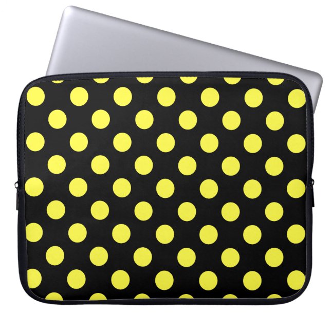 Gelbe Polka-Punkte auf schwarzem Hintergrund Laptopschutzhülle (Vorderseite)