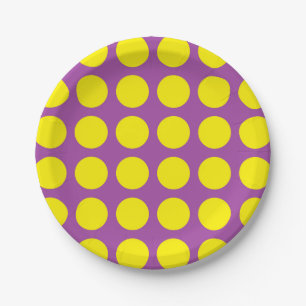 Gelbe Polka-Punkte lila Pappteller