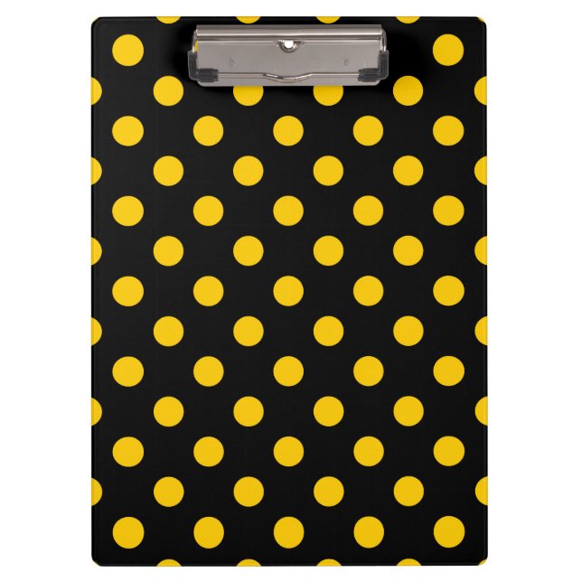 Gelbe Polka-Punkte mit schwarzem Hintergrund Klemmbrett (Vorderseite)
