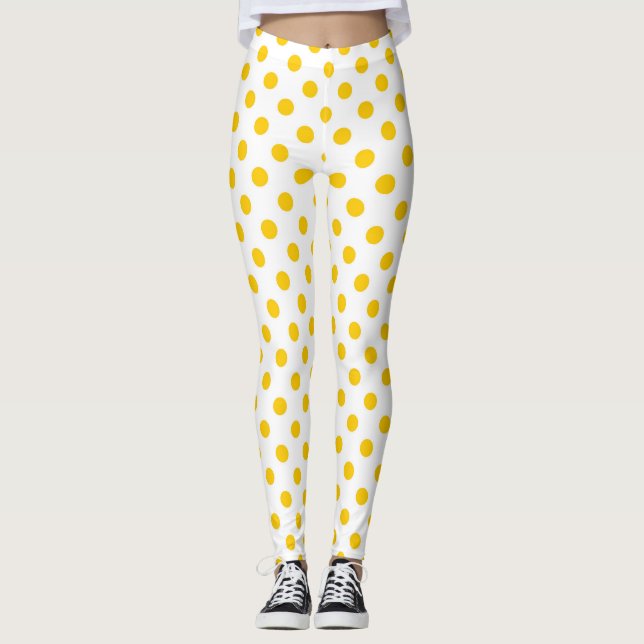 Gelbe Polka-Punkte mit weißem Hintergrund Leggings (Vorderseite)