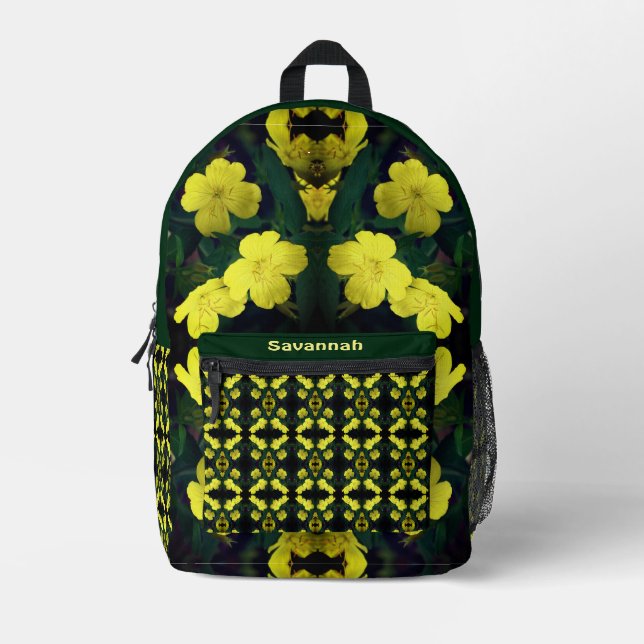 Gelbe Primrose Blume Abstrakt Personalisiert Bedruckter Rucksack (Vorderseite)