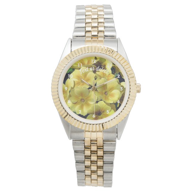 Gelbe Primrose Frühlingsblumen Personalisiert Armbanduhr (Vorderseite)