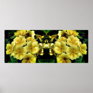 Gelbe Primrose Frühlingsblumen Spirotiert Abstrakt Poster