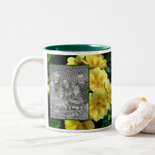 Gelbe Primrusse Blume Ihr Foto hinzufügen Zweifarbige Tasse