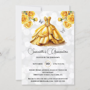 Gelbe Prinzessin Quinceañera Fantasy Ballgow Rose Einladung