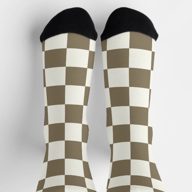 Gelbe Quadrate, braun, weißes geometrisches Retro Socken (Oben)