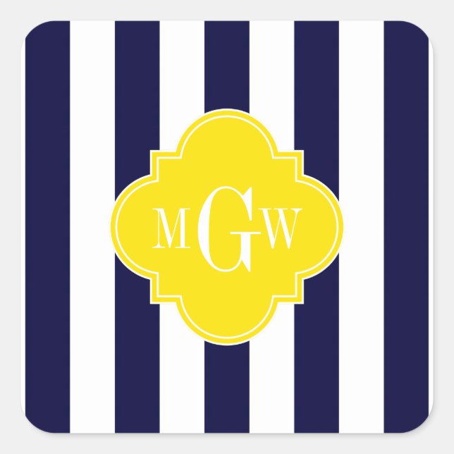 Gelbe Quarzfolie 3 Monogramm Quadratischer Aufkleber (Vorderseite)