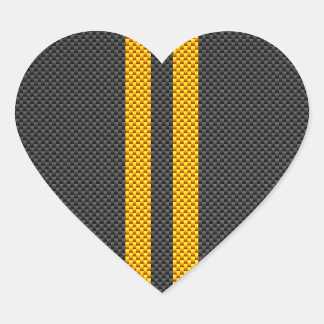 Gelbe Racing Streifen Carbon Fibre Style Herz-Aufkleber (Vorderseite)