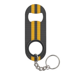 Gelbe Racing Streifen Carbon Fibre Style Mini Flaschenöffner