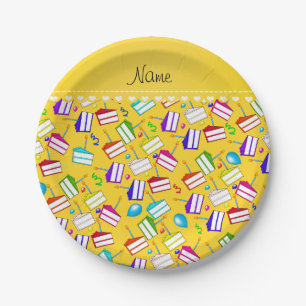 Gelbe Regenbogenkuchen - Ballons Wirbel Pappteller