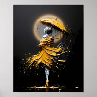 Gelbe Regenschirm-Silhouette im Impasto-Stil Poster