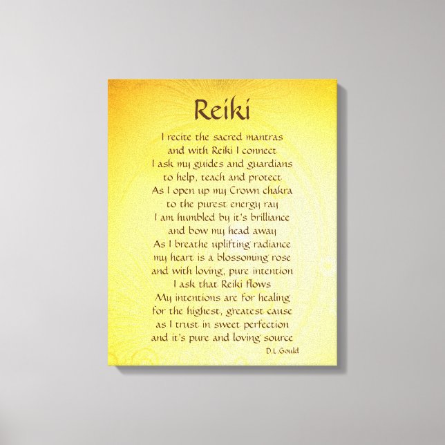 Gelbe Reiki-Heilungs-Gedicht Leinwanddruck (Vorderseite)