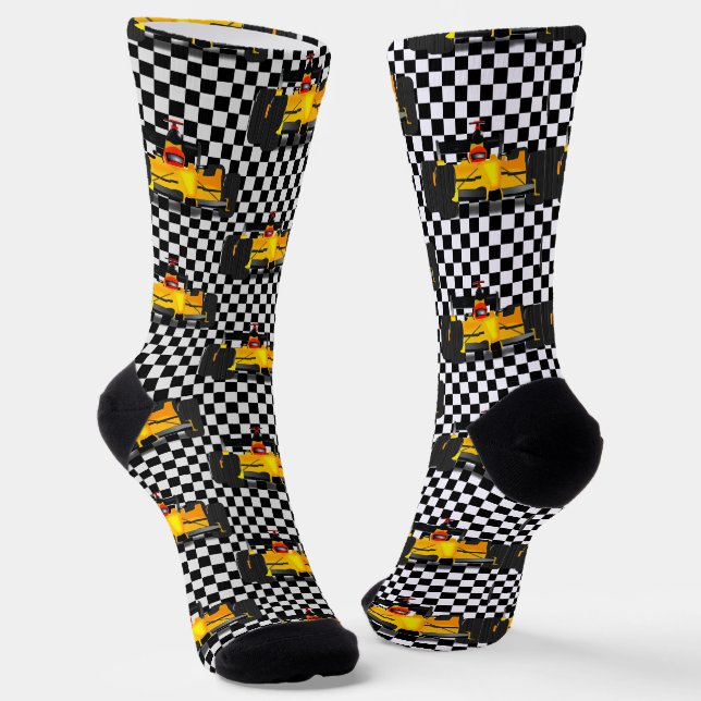 Gelbe Rennwagen - Schachbrettsport Socken (Gewinkelt)