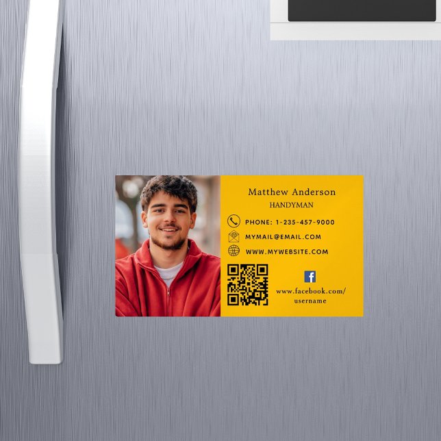 Gelbe Reparaturen Foto QR Code Handyman Magnetische Visitenkarte (Von Creator hochgeladen)