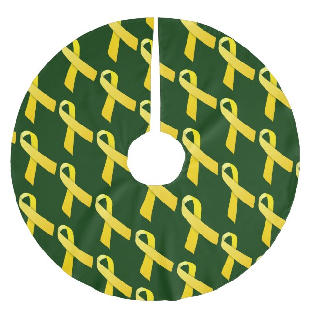Gelbe Ribbons gepolstertes Muster Polyester Weihnachtsbaumdecke (Vorderseite)
