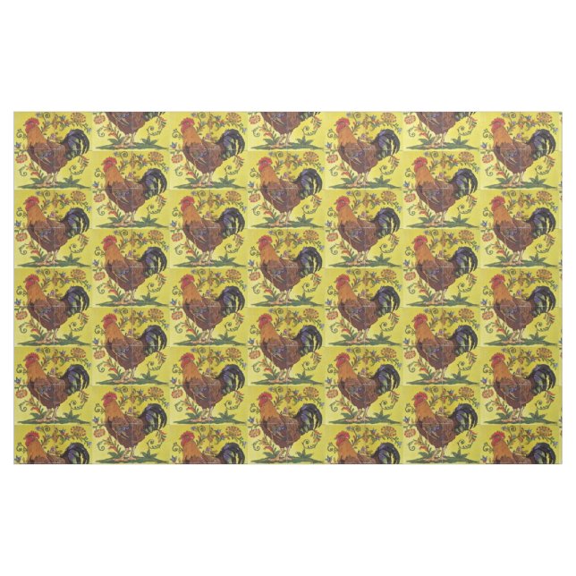 Gelbe Rooster Hühnergeflecht Folklorefabrik Stoff (Fat Quarter (45,7 x 55,9 cm))