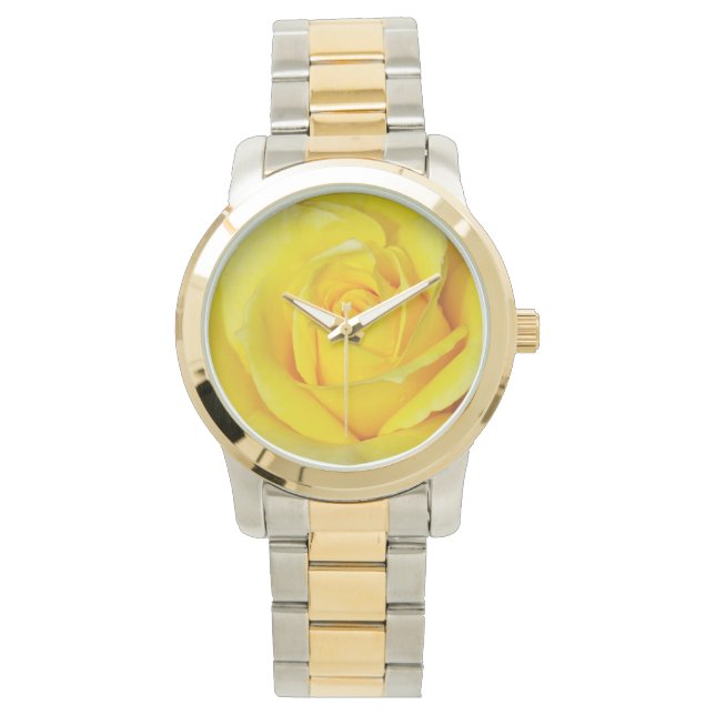 Gelbe Rosa Armbanduhr (Vorderseite)