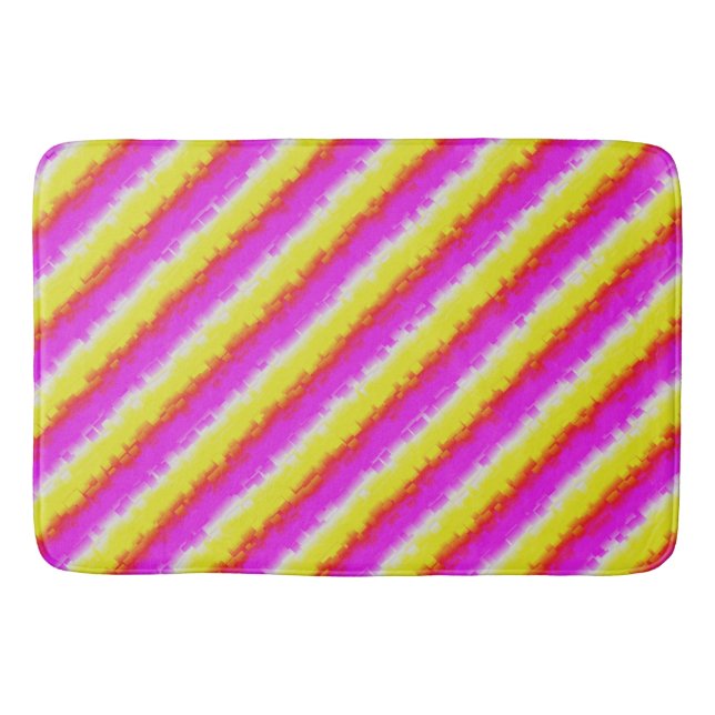Gelbe Rosa Artdeco Regenbogen Streifen Badematte (Vorderseite)