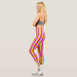 Gelbe Rosa Artdeco Regenbogen Streifen Capri Leggings