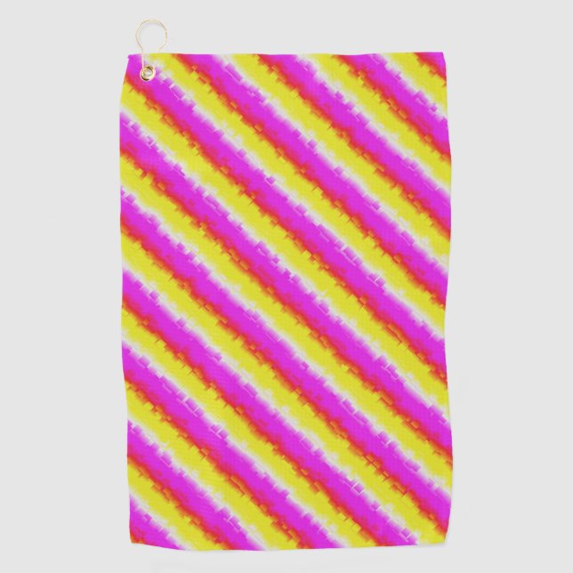 Gelbe Rosa Artdeco Regenbogen Streifen Golfhandtuch (Vorderseite)