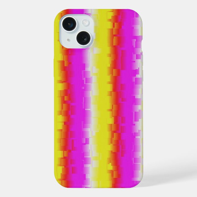 Gelbe Rosa Artdeco Regenbogen Streifen iPhone 15 Plus Hülle (Rückseite)