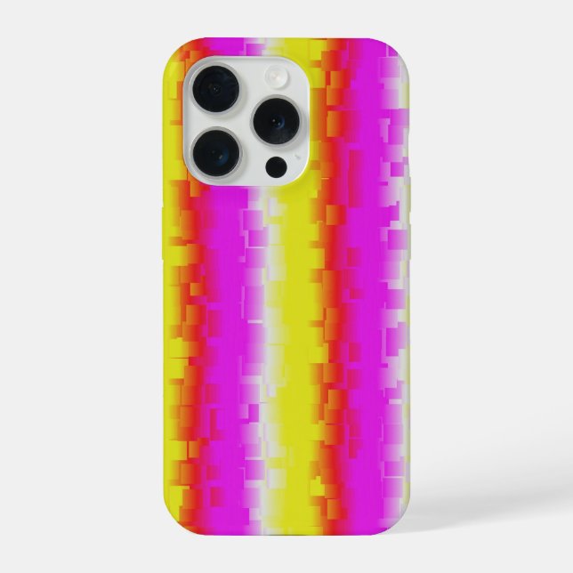 Gelbe Rosa Artdeco Regenbogen Streifen iPhone 15 Pro Hülle (Rückseite)