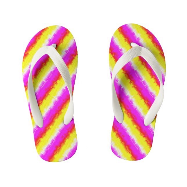 Gelbe Rosa Artdeco Regenbogen Streifen Kinderbadesandalen (Fußbett)
