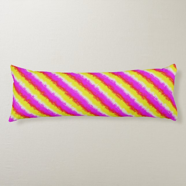 Gelbe Rosa Artdeco Regenbogen Streifen Seitenschläferkissen (Vorderseite)
